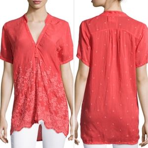 Johnny Was Embroidered V-Neck Georgette Tunic Top Small
